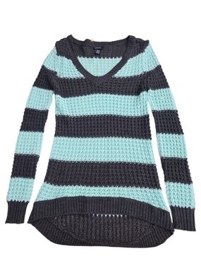 Rue21 Striped V-Neck Sweater in Mint and Charcoal